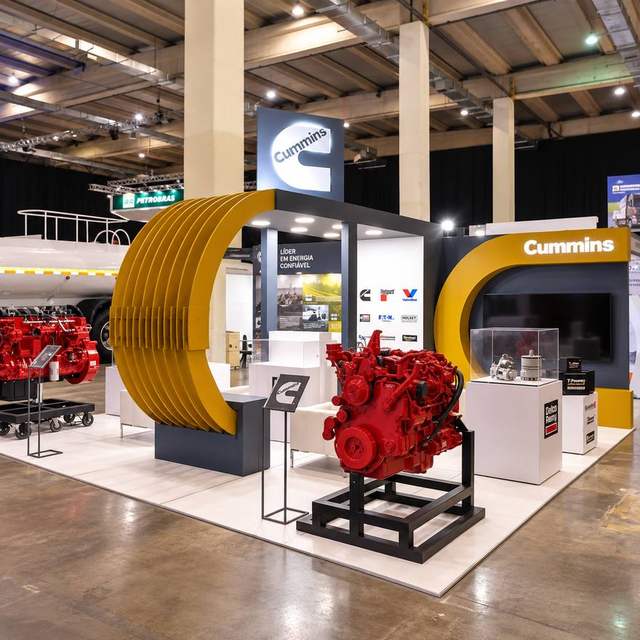 Stand de feria con estructura amarilla